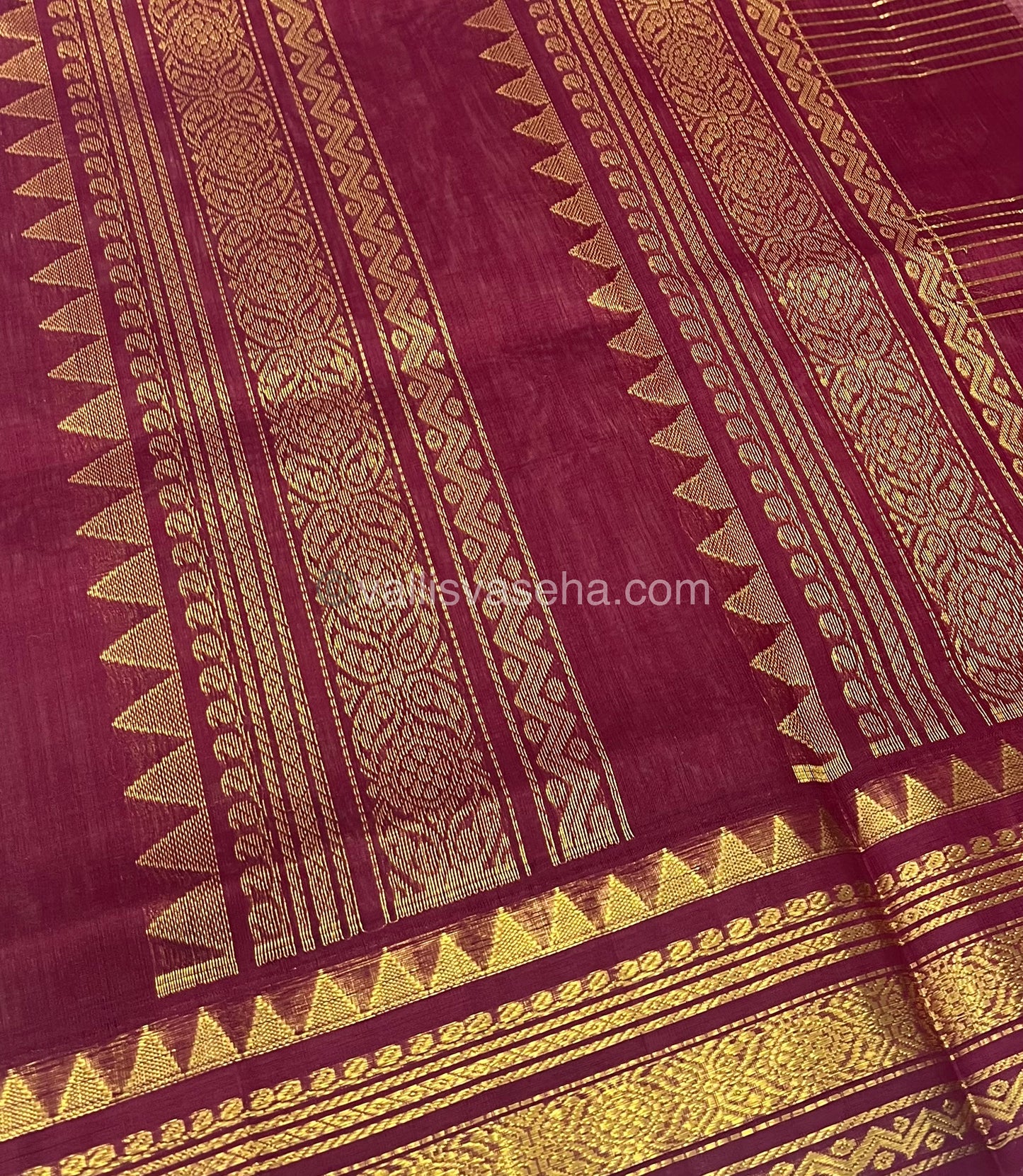 Pure Korvai Silk Cotton - Zari checks lines - Cream with Merun Combo - VVKSC010