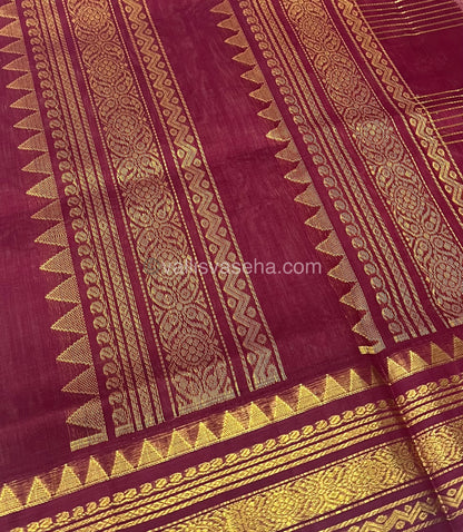 Pure Korvai Silk Cotton - Zari checks lines - Cream with Merun Combo - VVKSC010