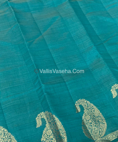 Semi Tussar Silk - Small Mango - Blueish Green Shade - VVSTS002