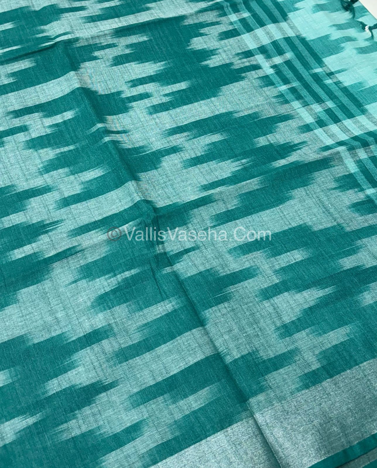 Bhagalpuri Linen Cotton Saree - Ikkat Print - Light Ramar Green With Ramar Green  Shade - VVBLC001