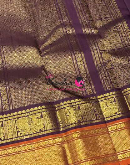 Pure Vintage Korvai Kanchipuram Silk Saree - Pazhum Pazhamum Checks - VVPS061