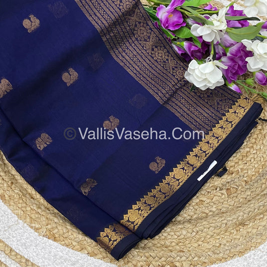 Pure Silk Cotton Saree -  Mayil & Elephant Design - Blue shade  - VVMES001