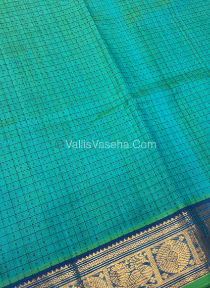 Pure Silk Cotton Saree - Blue With Blue Shade - Lakshadeepam Design - VVPLD001