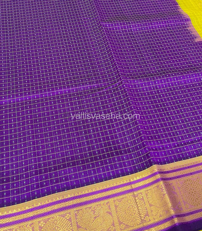 Pure Silk Cotton Saree - Purple With Yellow  - Lakshadeepam Design - VVPLD001