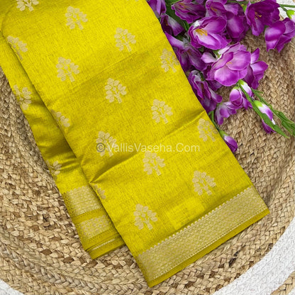 Semi Tussar Silk Saree - Lemon Yellow Shade - VVSTS009