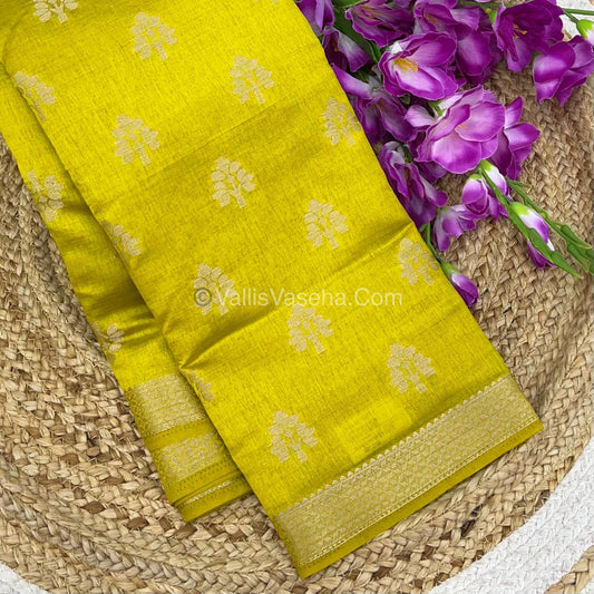 Semi Tussar Silk Saree - Lemon Yellow Shade - VVSTS009