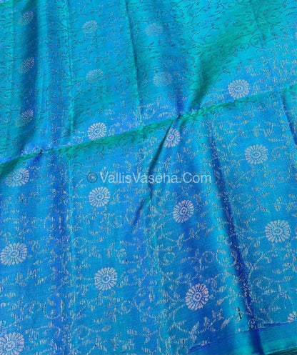 Pure Soft Silk Saree - Border Less - Peacock Blue Shade - VVPSS055