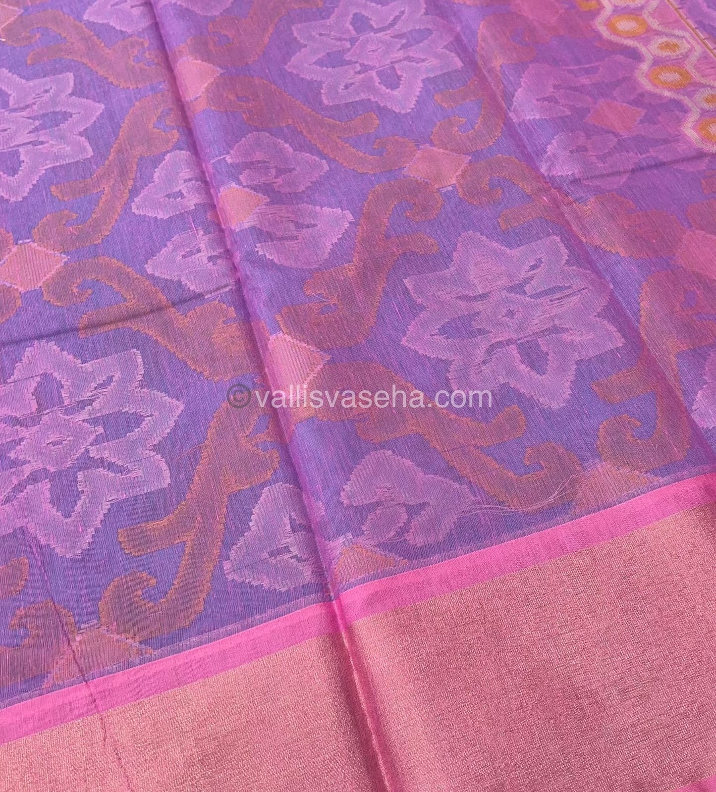 Banarasi Pochampally Weaving Semi Soft Cotton Saree - Light Blue with Pink - VVBPS001