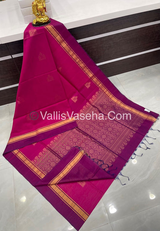 Kora Silk Saree - SICO - Pink With Purplish Pink Shade  - VVKS002