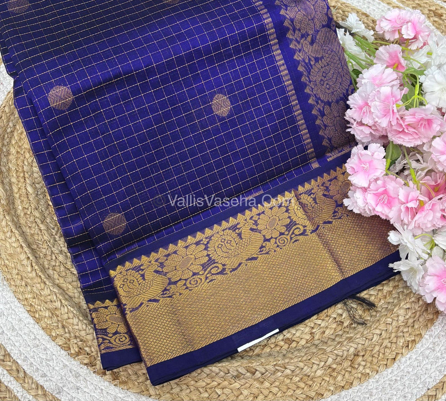Pure Korvai Silk Cotton - Checks Pattern - Blue Shade  - VVKSC031
