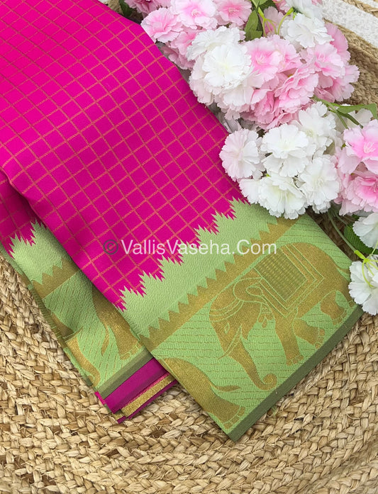 Kanchi Semi Silk - Elephant Border& design -  Pink & Green- VVSSS005