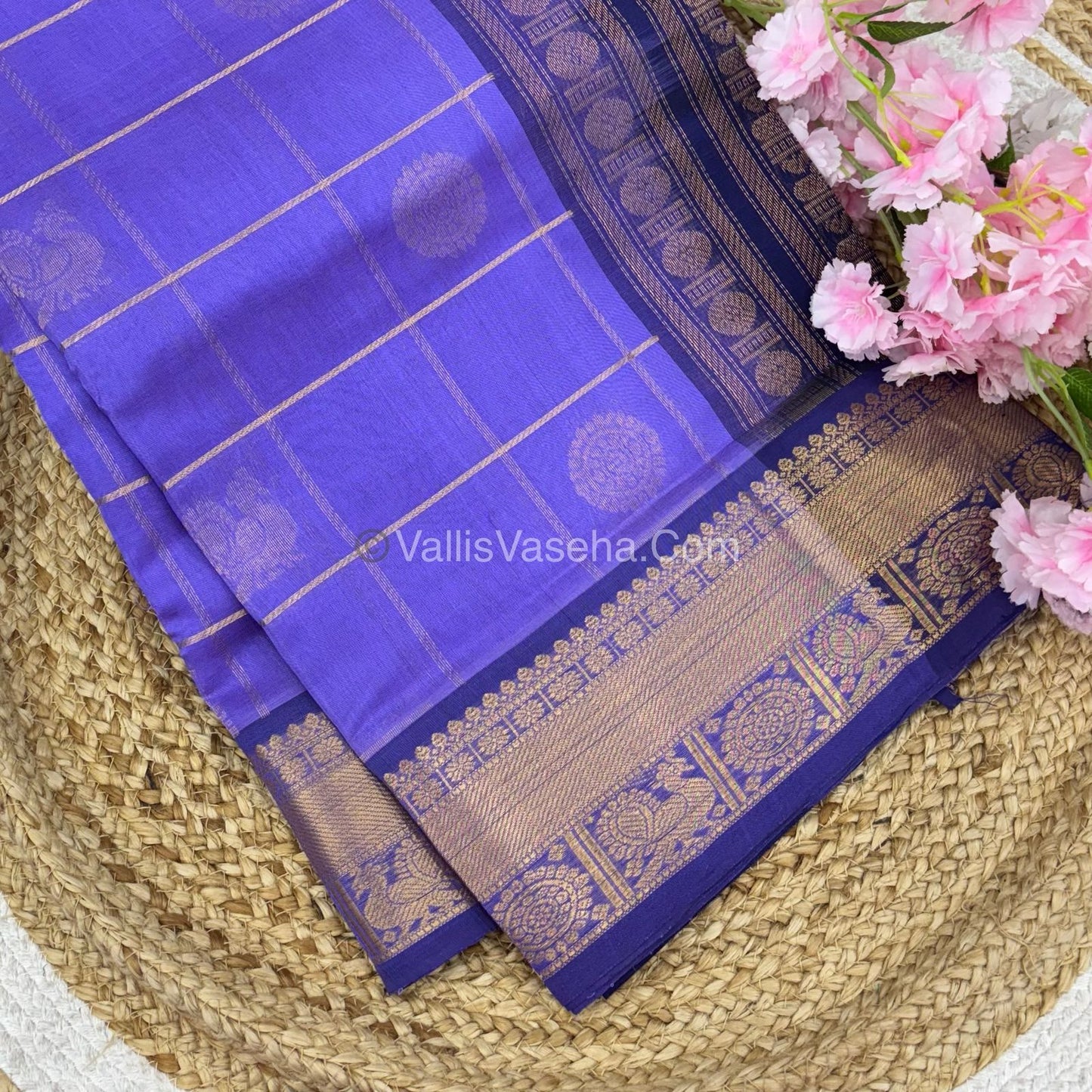 Pure Silk Cotton Saree - Mayil & Chakkaram Design - Lavandar  With Blue  - VVMC001