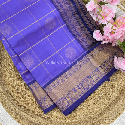 Pure Silk Cotton Saree - Mayil & Chakkaram Design - Lavandar  With Blue  - VVMC001