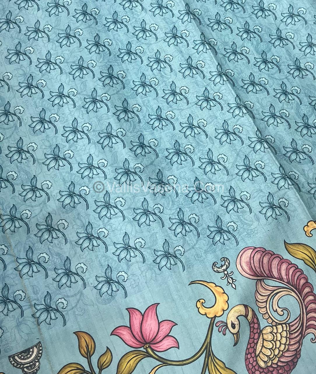 Semi Tussar Silk - Blue With Blue Shade  - VVSTS040