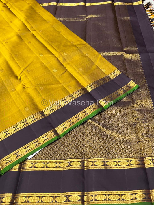 Pure Kanchipuram Silk Saree - Dual Tone Ventahyam Green & Dark Purple( Pakku Color) Combo - VVPS011