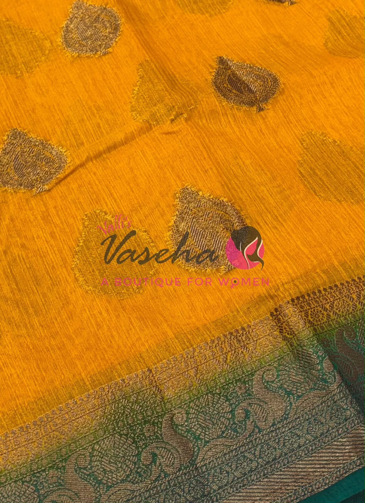 Bamboo Silk Saree- Yellow with Green Shade - VVBSS013
