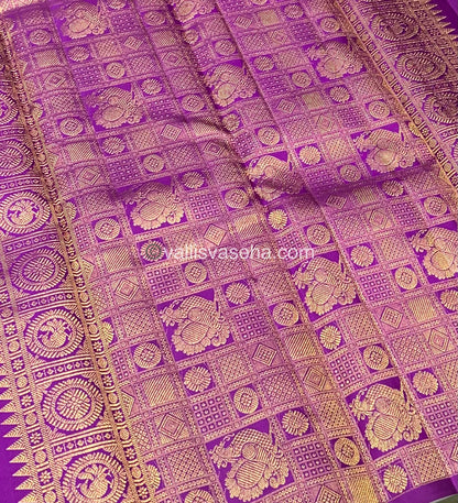 Pure Kanchipuram Silk Saree - Vaira Voosi design - Blue & Purple shade - VVPS022