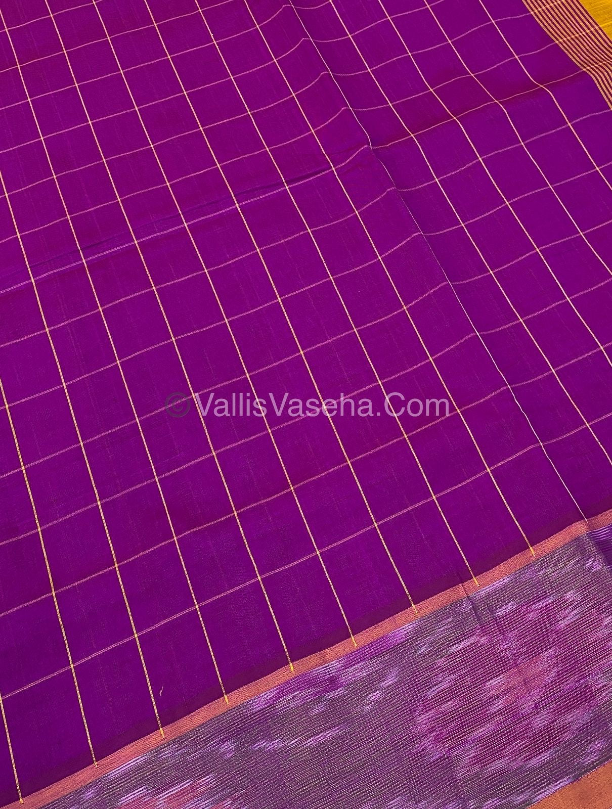 Semi Silk Cotton Saree - Purple & Yellow - VVSSC001