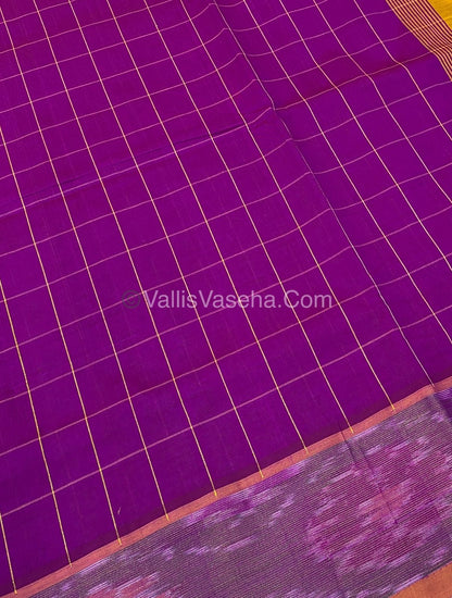 Semi Silk Cotton Saree - Purple & Yellow - VVSSC001
