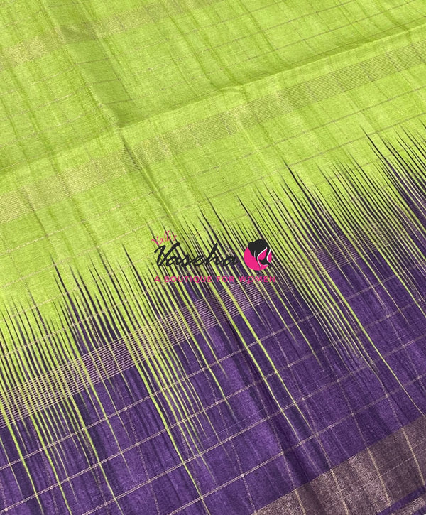 Semi Art Tussar Silk  / Art Silk - Green & Purple - VVATS007