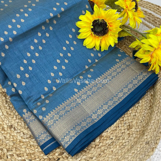 Semi Tussar Silk - Grand Pallu  - Ramar Blue Shade - VVSTS017