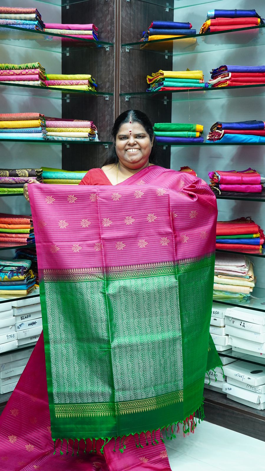 Pure Soft Silk Saree - Vaira Voosi design - Dark Pink With Green Combo - VVPSS016