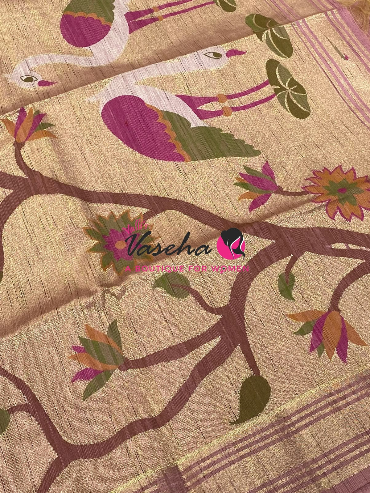 Muga Tissue Linen Saree - Pink Shade - VVMLT002