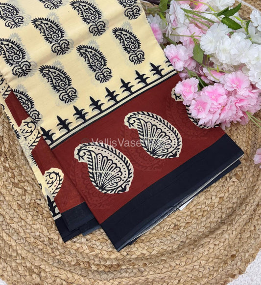 Pure Soft Mul Mul Cotton Sarees - Hand Block Prints - VVMMC006
