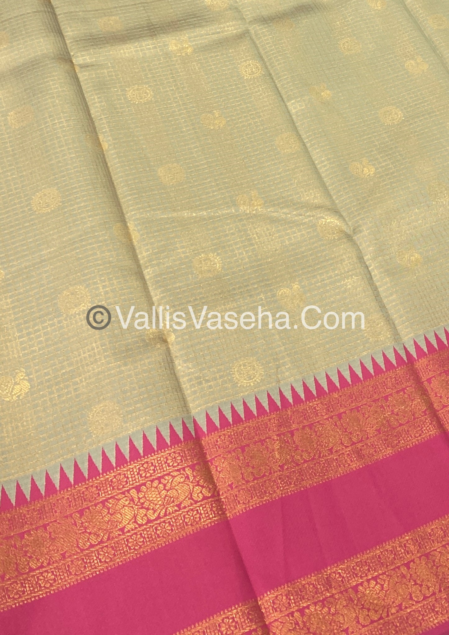 Kanchi Semi Silk - Mayil & Chakkaram design - Cream  with Pink - VVKSS001
