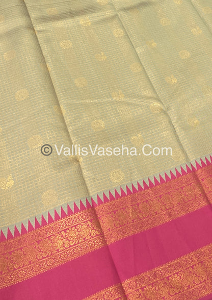 Kanchi Semi Silk - Mayil & Chakkaram design - Cream  with Pink - VVKSS001