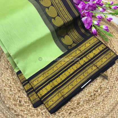 Pure Korvai Silk Cotton - Green with Brown - VVKSC025