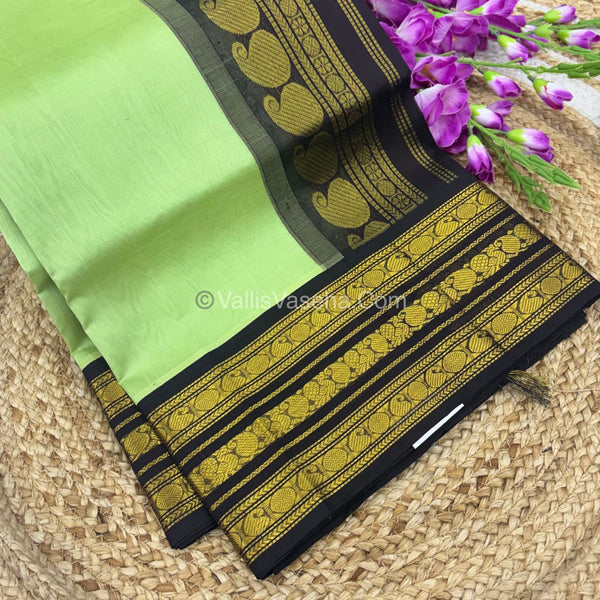 Pure Korvai Silk Cotton - Green with Brown - VVKSC025