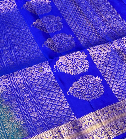 Pure Soft Silk Saree - Blue To Blue - Velum & Mayilum - Kanchi Border - VVPSS015