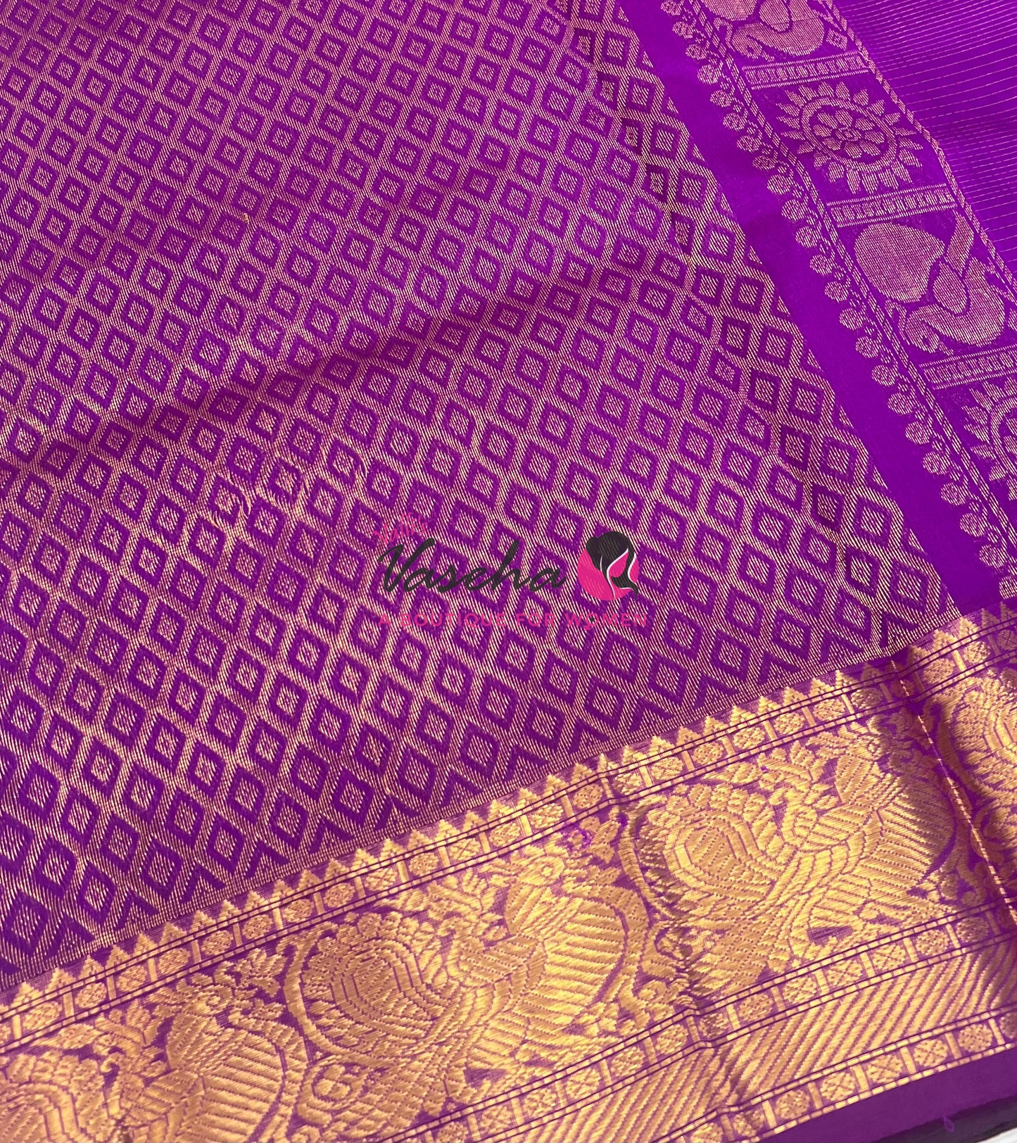 Pure Silk Cotton Saree - Vairavoosi checks - Mayil & Chakkaram - Green With Purple - VVMCV001