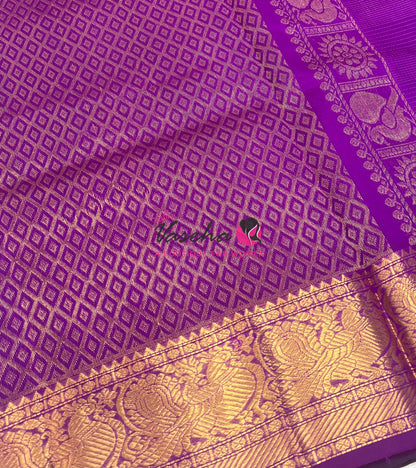 Pure Silk Cotton Saree - Vairavoosi checks - Mayil & Chakkaram - Green With Purple - VVMCV001