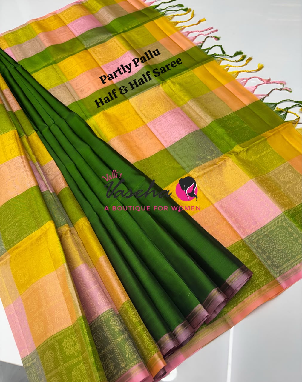 Pure Soft Silk Saree - Partly Pallu -  Half & Half Saree - VVPSS088
