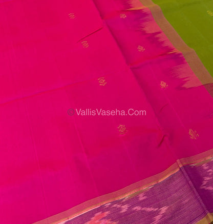 Semi Silk Cotton Saree -  Pink & Green   - VVSSC001