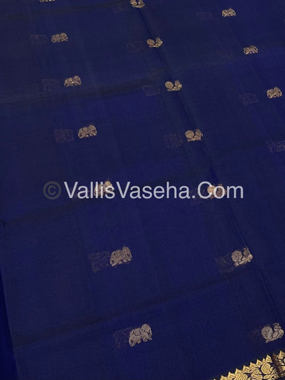 Pure Silk Cotton Saree -  Mayil & Elephant Design - Blue shade  - VVMES001