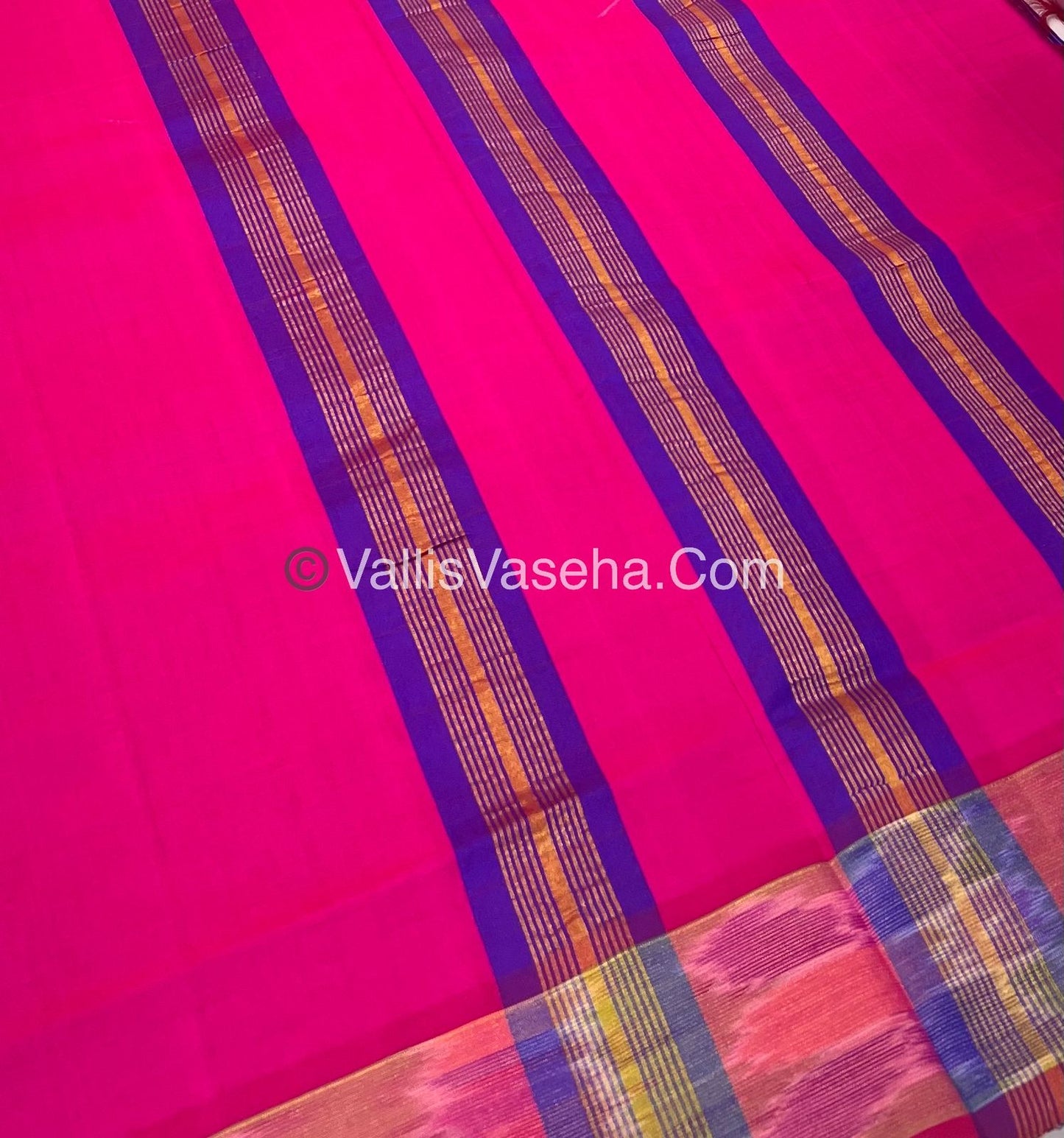 Semi Silk Cotton Saree -  Blue & Pink - VVSSC001