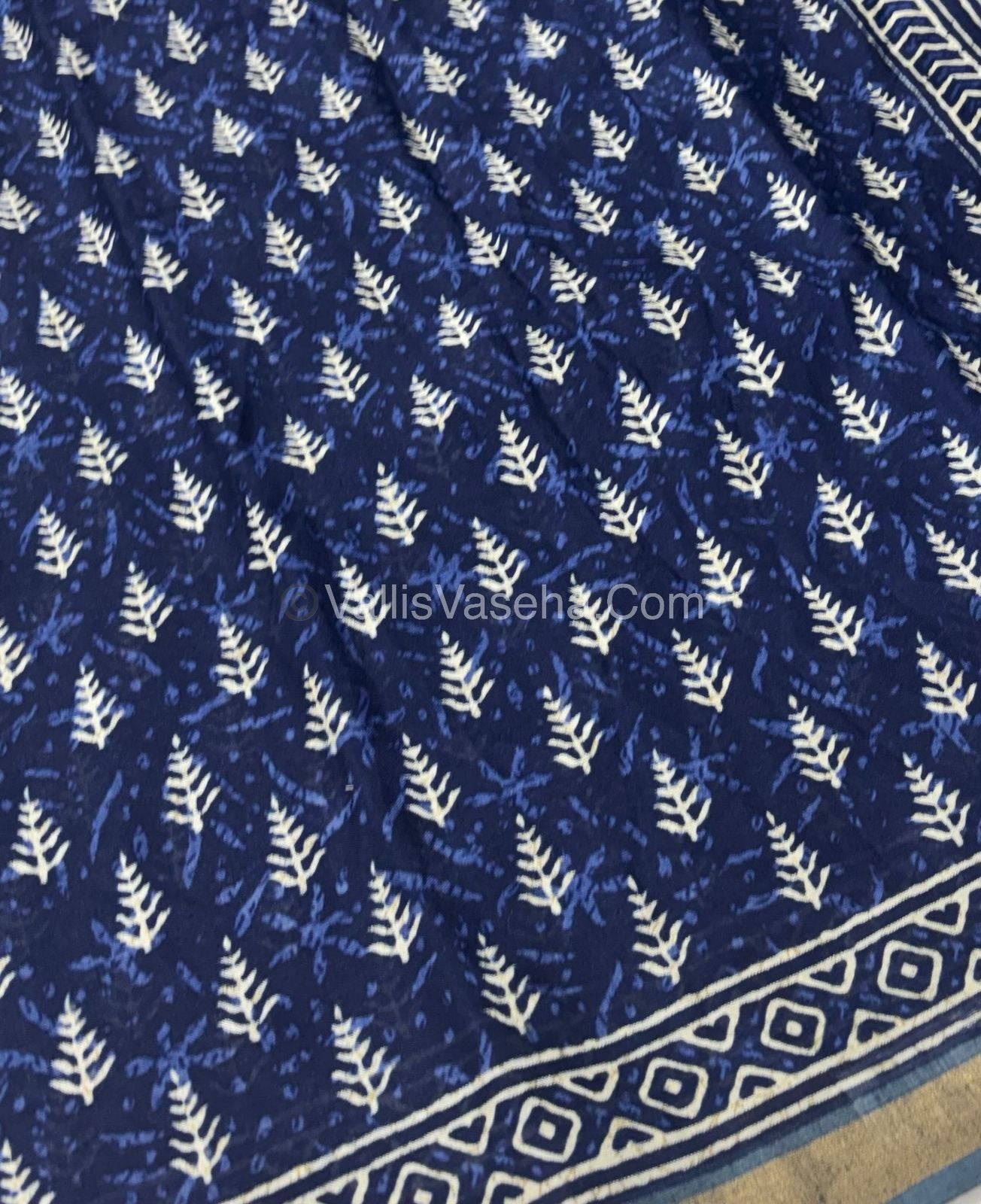 Semi Maheshwari Mixed Cotton Saree - Linen Feel - Indigo Blue & Grey - VVMSC003