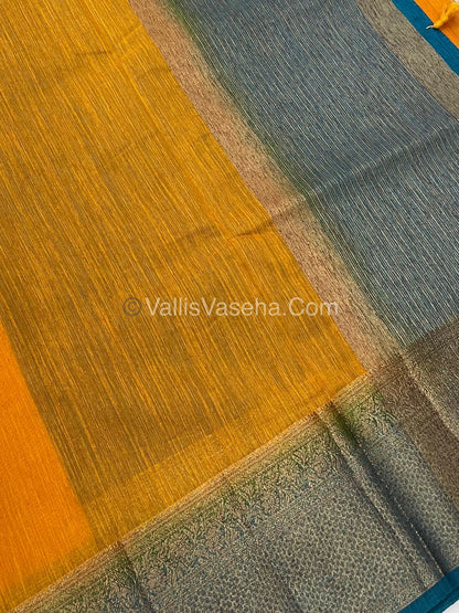 Bamboo Silk Saree - yellow With Blue Shade - VVBSS008