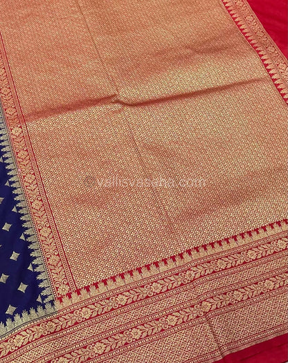 Banarasi - Premium Kathan Silk Saree - Blue with Red - VVPKS002