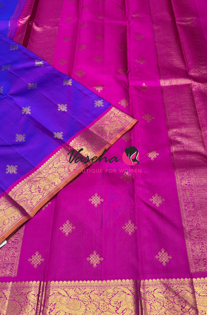 Pure Kanchipuram Silk Saree - Purple & Pink Combo - VVPS025