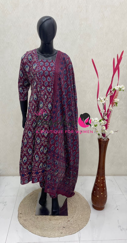 Ready Made | Semi Anarkali Set  (3pc)|Cotton |VVRMS030