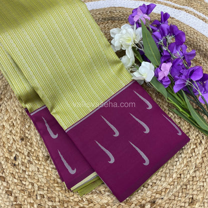 Kanchi Semi Silk - Lemon Green with Merunish Purple - VVKSS001