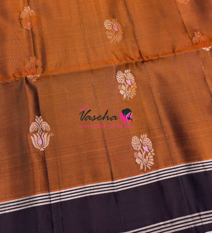 Half Mix - Pure Soft Silk Saree - Meenakari Style Butta - Rust Orange With Brown - VVPSS148