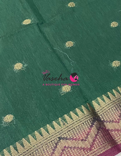 Semi Jute Silk Saree - Green With Maroon Shade- VVSJS002