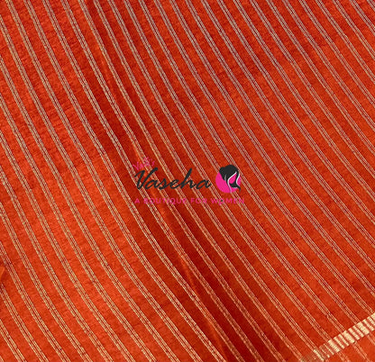 Semi Matka Tussar Silk Saree | Double Blouse | Rust Shade |VVSTS052