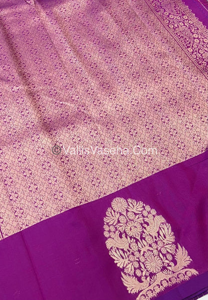 Semi Soft Silk - Tree With Double Birds Butta Border - Purplish Pink Shade -VVSSS011
