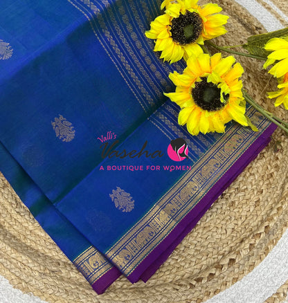 Pure Silk Cotton Saree - Retta Mayil Design - Blue Shade - VVRMS001